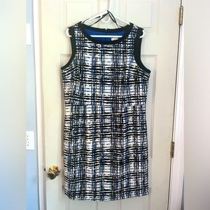 Emma & Michele White, black & blue sleeveless dress size 16